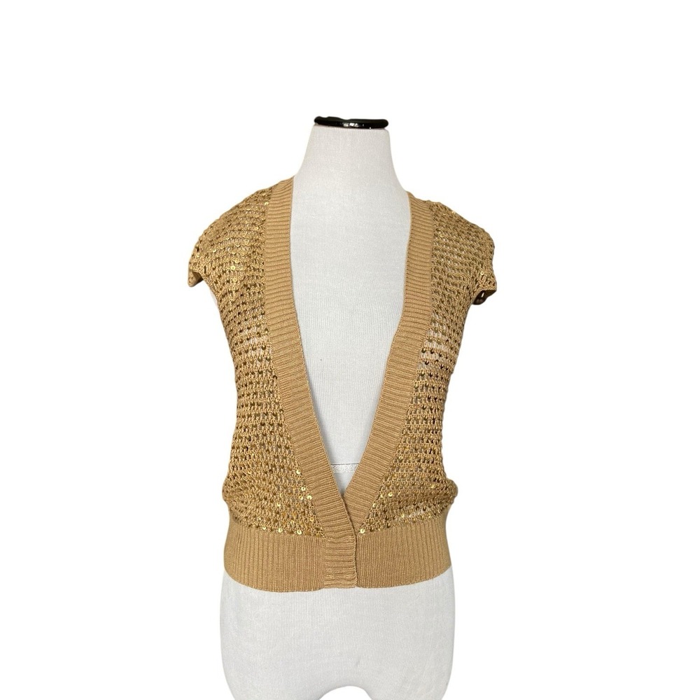 Gold Sequin Crochet Cardigan Size M Boho Festival Y2K Pop Hannah Montana McBling
